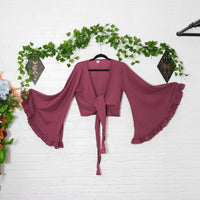 3 Way Flare Sleeve Cotton Wrap Top with Ruffle