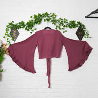 3 Way Flare Sleeve Cotton Wrap Top with Ruffle