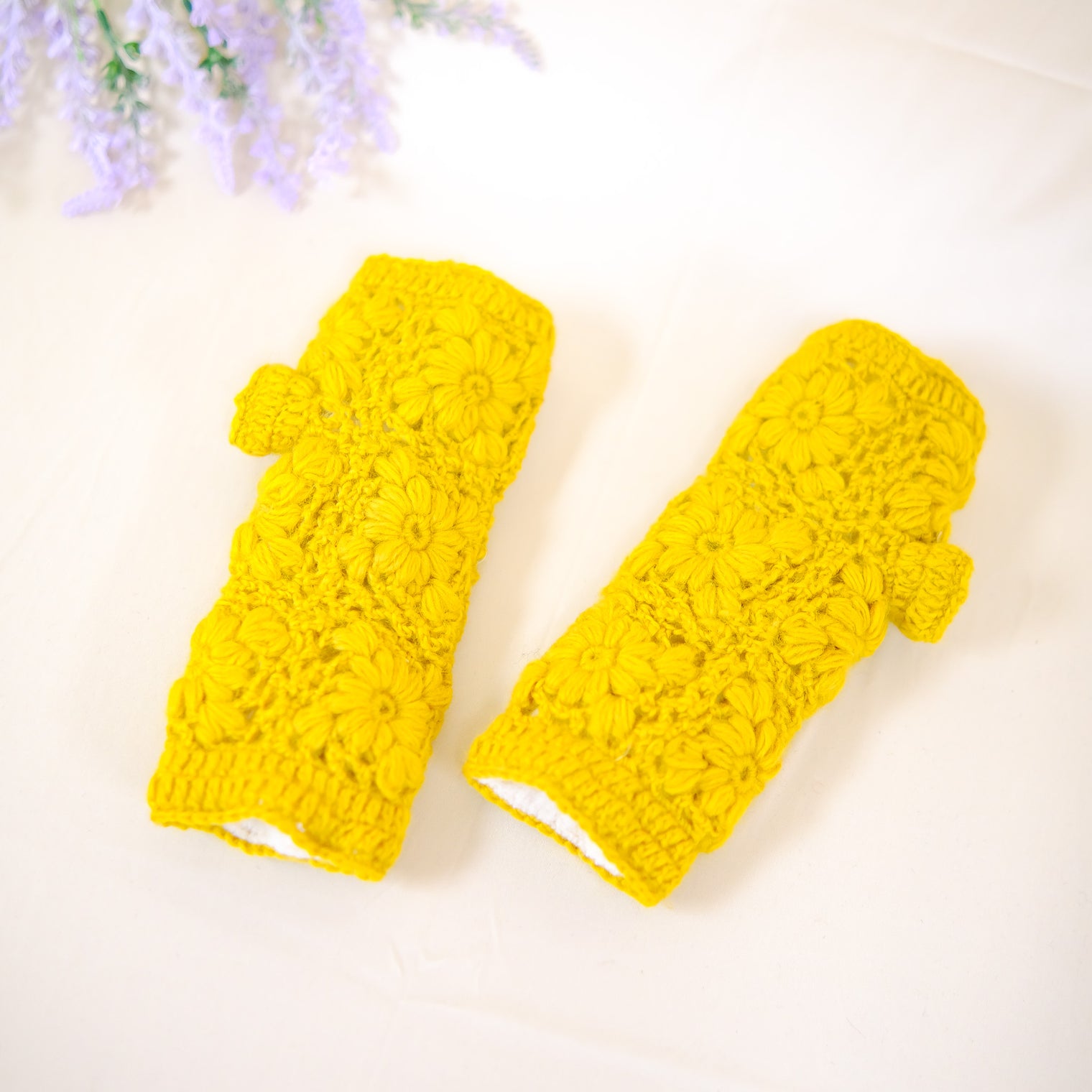 Hand Knit Crocheted Fleece Lined Hand Warmers