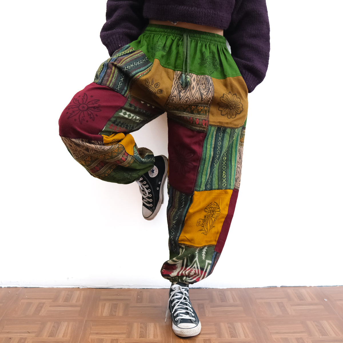 Patch Winter Joggers with Block Print