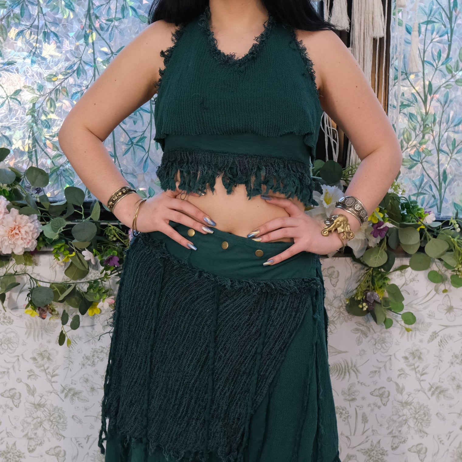 Boho Fairy Layered Festival Wrap Skirt Set with Halter Top