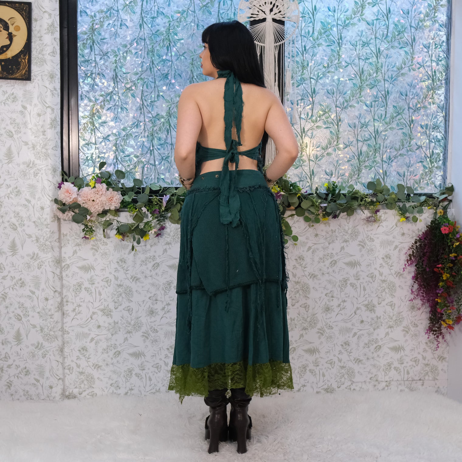 Boho Fairy Layered Festival Wrap Skirt Set with Halter Top