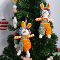 Needle Felted Bunny with Pom Pom Crown and Knitted Overalls