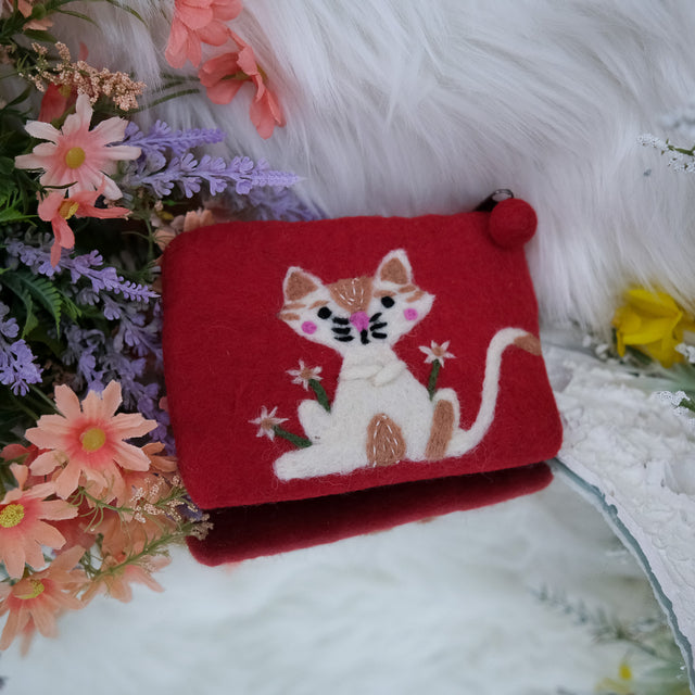 Handmade Felted Cat  Purse