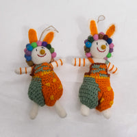 Needle Felted Bunny with Pom Pom Crown and Knitted Overalls