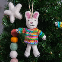 Felted Bunny with Knitted Sweater Ornaments