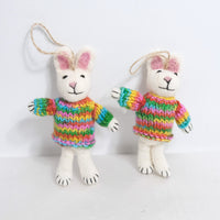 Felted Bunny with Knitted Sweater Ornaments