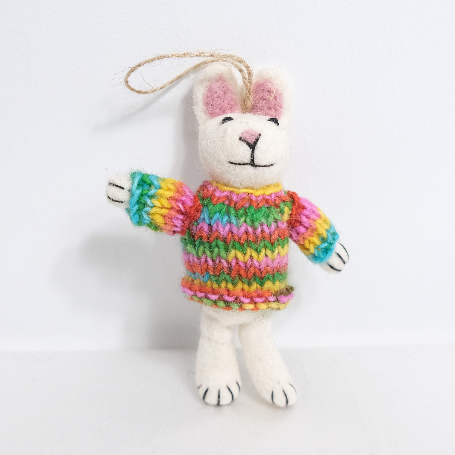 Felted Bunny with Knitted Sweater Ornaments