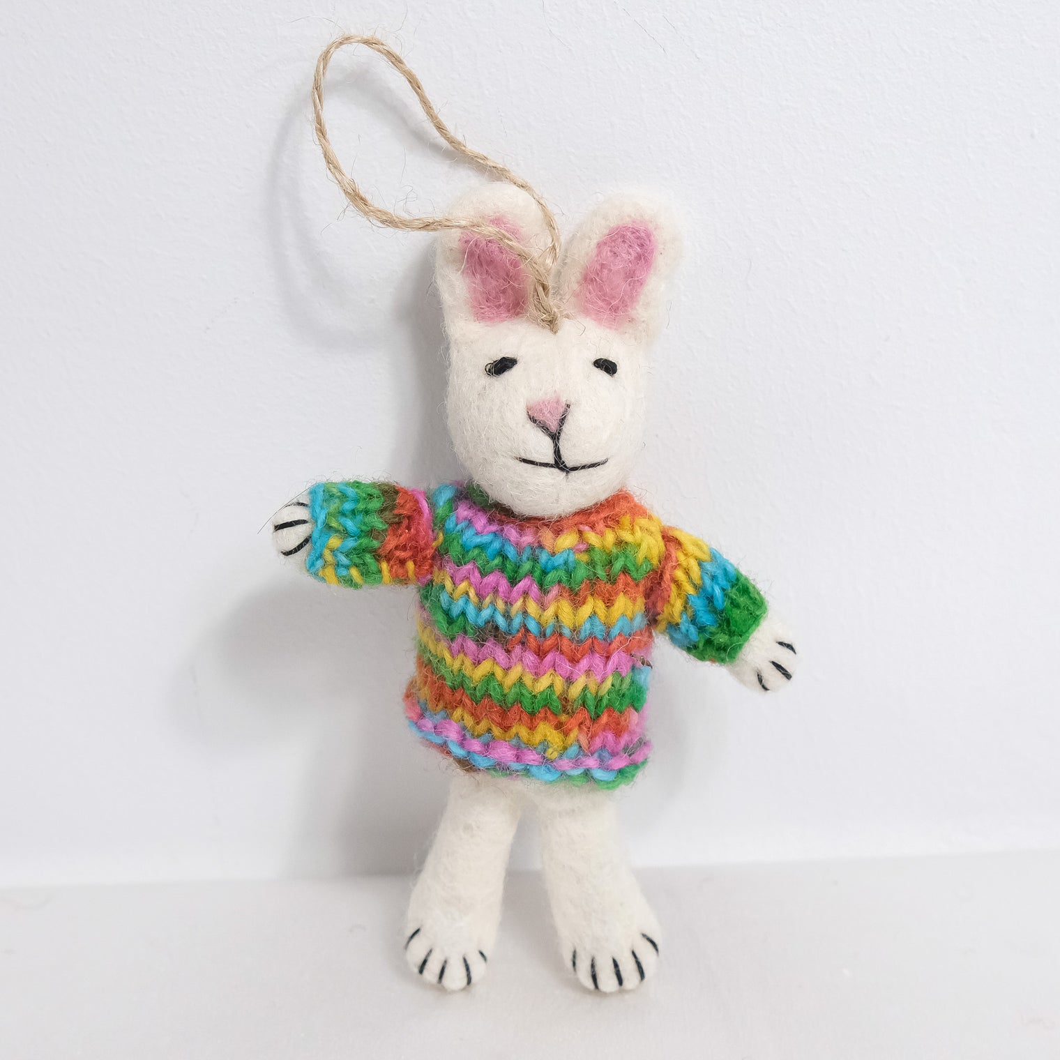 Felted Bunny with Knitted Sweater Ornaments
