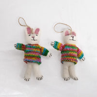 Felted Bunny with Knitted Sweater Ornaments
