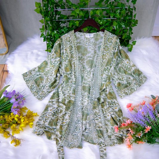 Recycled Boho Silk Short Kimono with Pockets