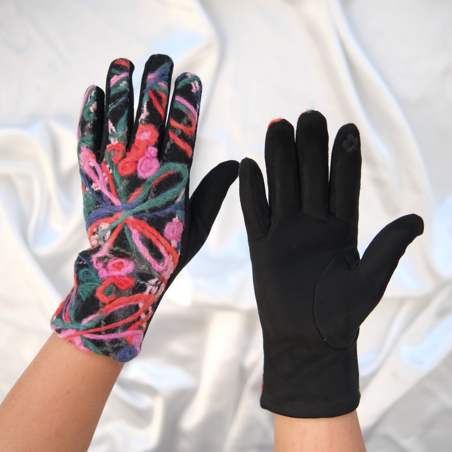 Embroidered Winter Gloves with Fleece Lining