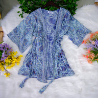 Recycled Boho Silk Short Kimono with Pockets