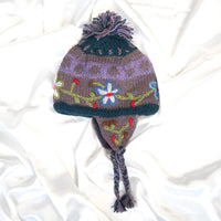 Hand Knitted Floral Embroidery Kids Hat & Gloves Set