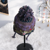 Hand Knitted Floral Embroidery Kids Hat & Gloves Set