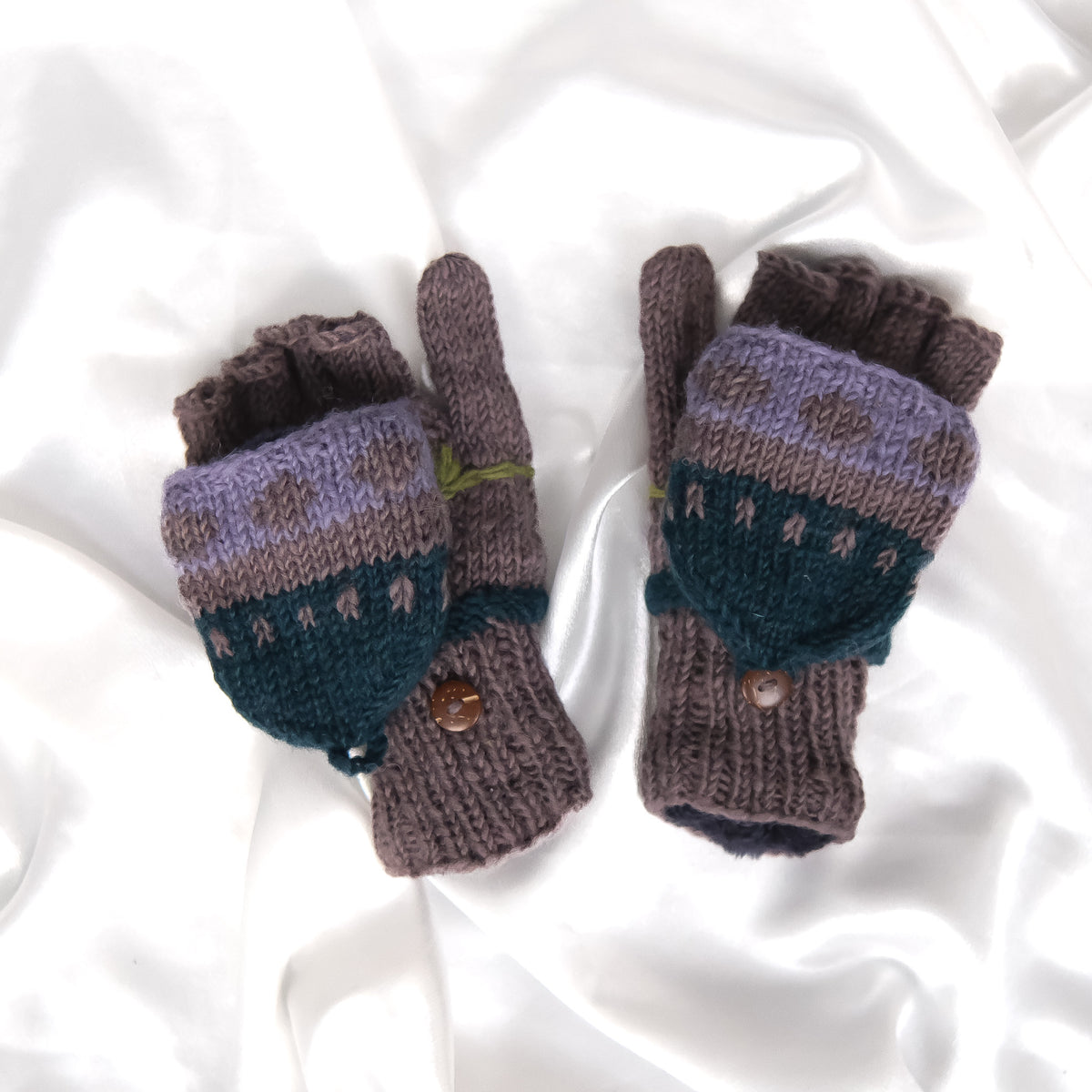 Hand Knitted Floral Embroidery Kids Hat & Gloves Set