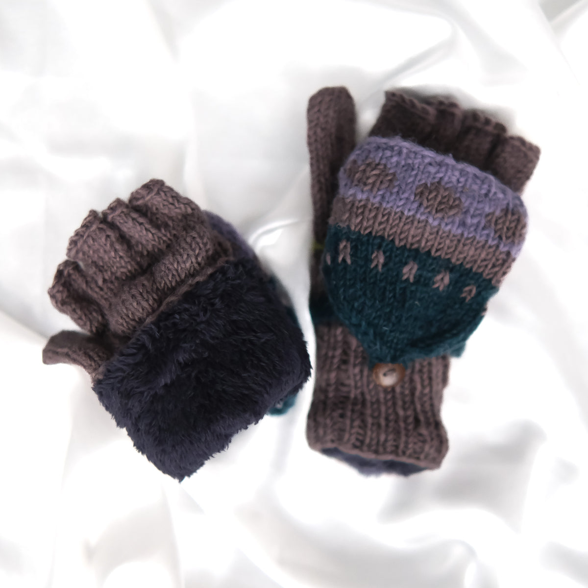Hand Knitted Floral Embroidery Kids Hat & Gloves Set