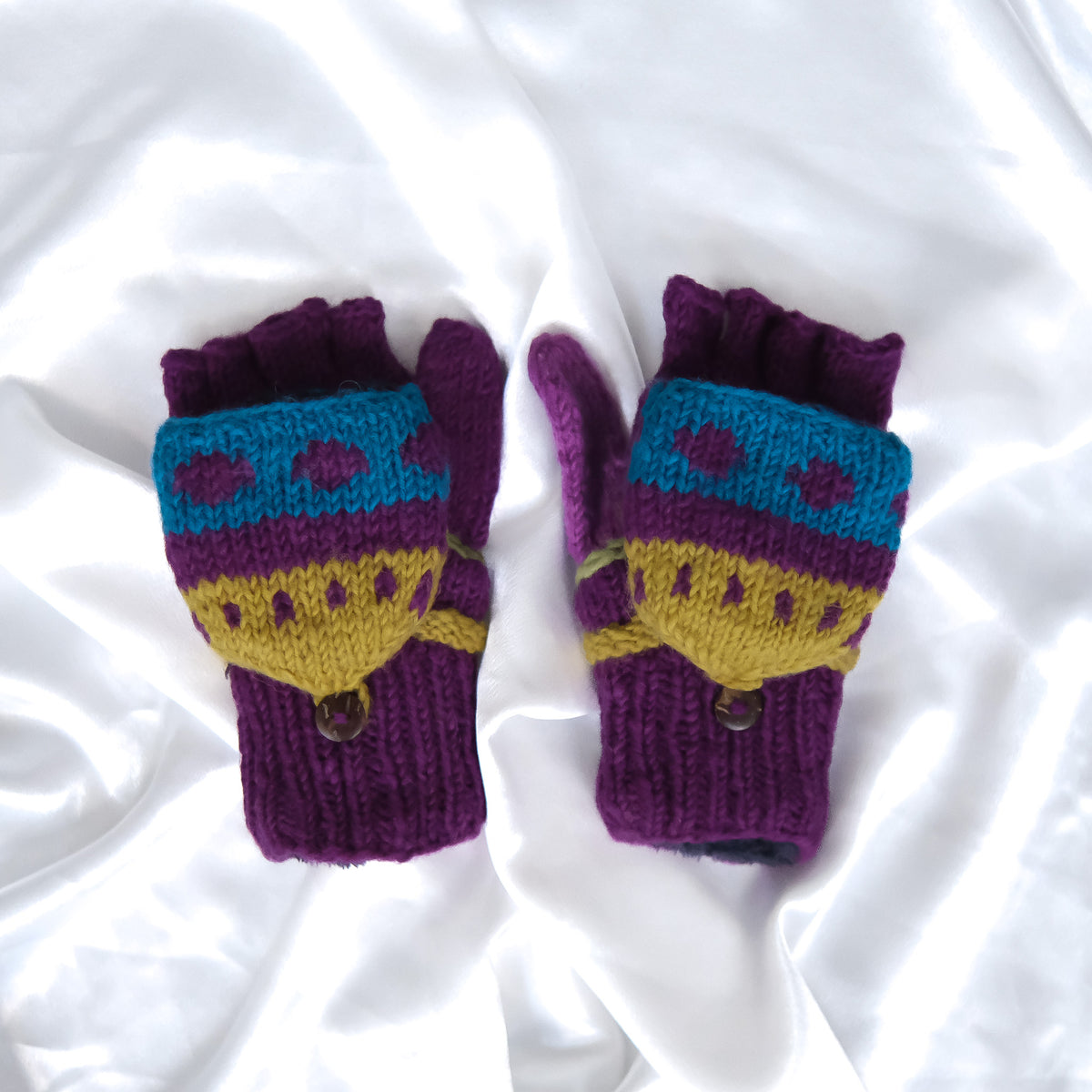 Hand Knitted Floral Embroidery Kids Hat & Gloves Set