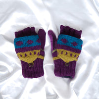 Hand Knitted Floral Embroidery Kids Hat & Gloves Set