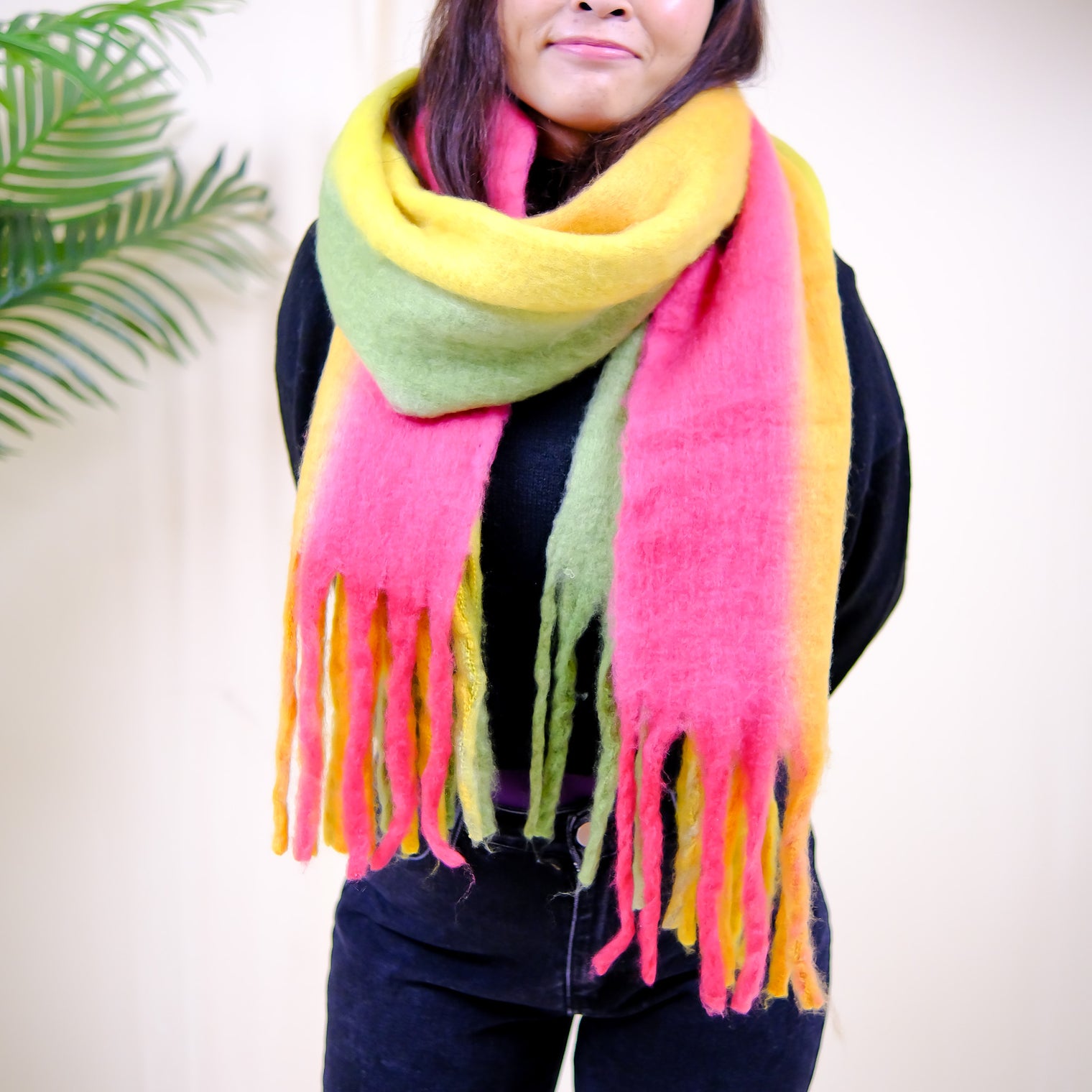 Long Plaid Chunky Scarfs with Fringe