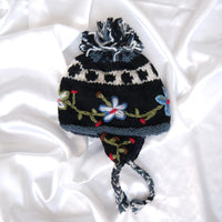 Hand Knitted Floral Embroidery Kids Hat & Gloves Set