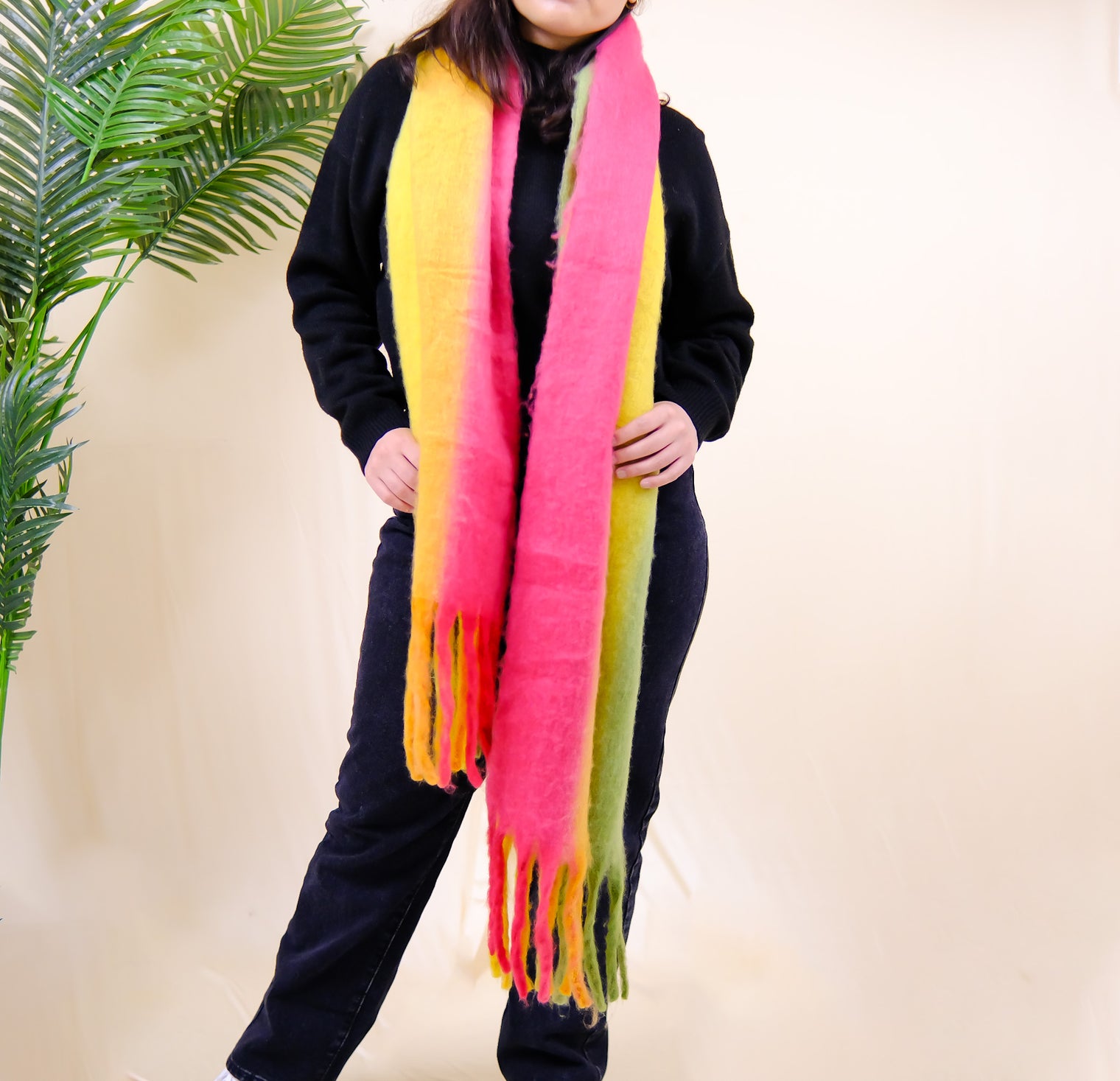 Long Plaid Chunky Scarfs with Fringe