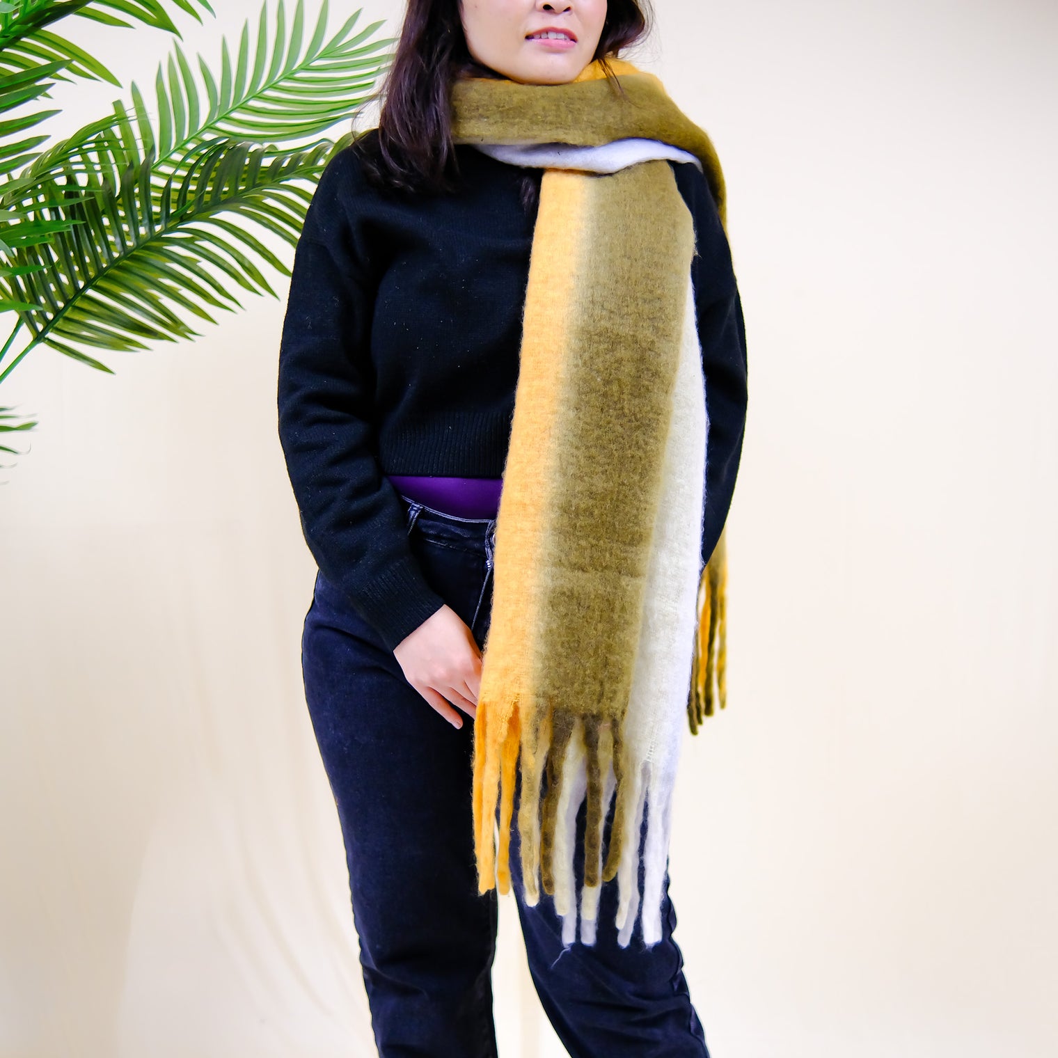 Long Plaid Chunky Scarfs with Fringe