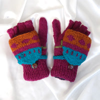 Hand Knitted Floral Embroidery Kids Hat & Gloves Set