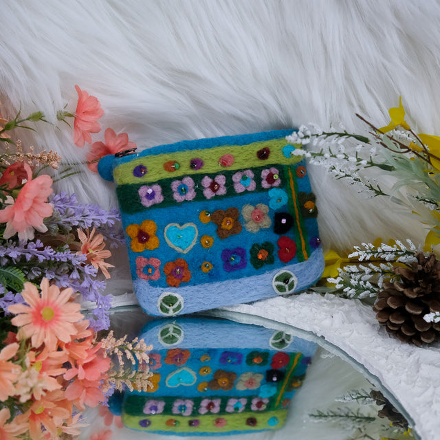 Handmade Needle Felted Flower Purse
