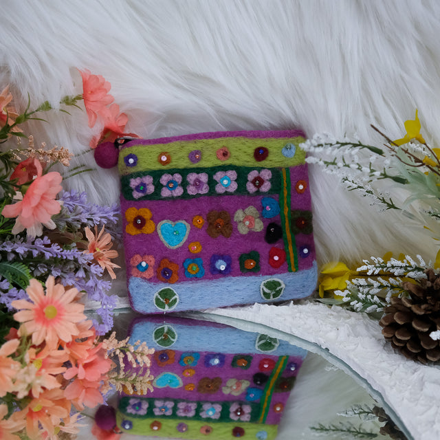Handmade Needle Felted Flower Purse