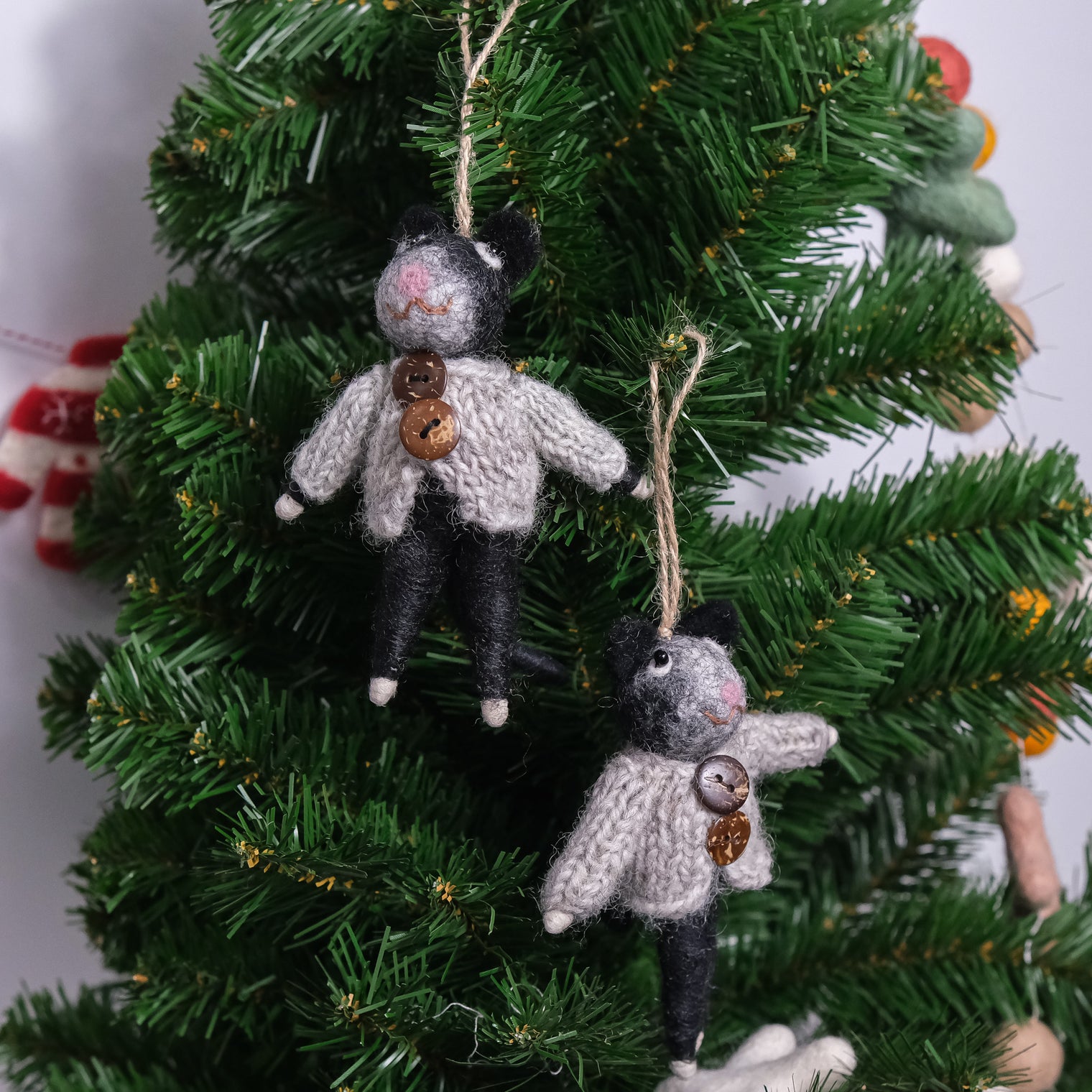 Handmade Felted Mouse Ornaments
