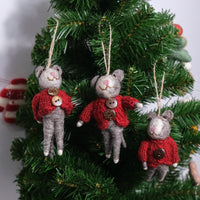 Handmade Felted Mouse Ornaments