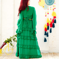 Flowy Tiered Skirt Set with Ruffle Sleeve Wrap Top