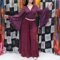 Sheer Celestial Lace Ruffle  Sleeve Wrap Top