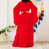 Flowy Tiered Skirt Set with Ruffle Sleeve Wrap Top