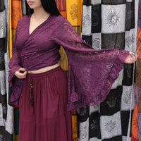 Sheer Celestial Lace Ruffle  Sleeve Wrap Top