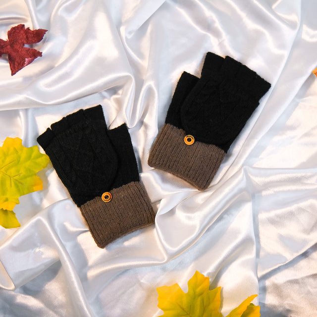 Warm Knitted Style Half Finger Convertible Gloves/Mitten