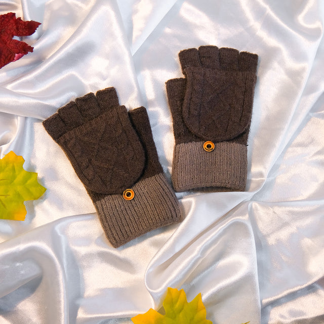 Warm Knitted Style Half Finger Convertible Gloves/Mitten
