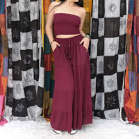 Boho Smocked Tube Top & Flowy Tiered Palazzo Pants Set