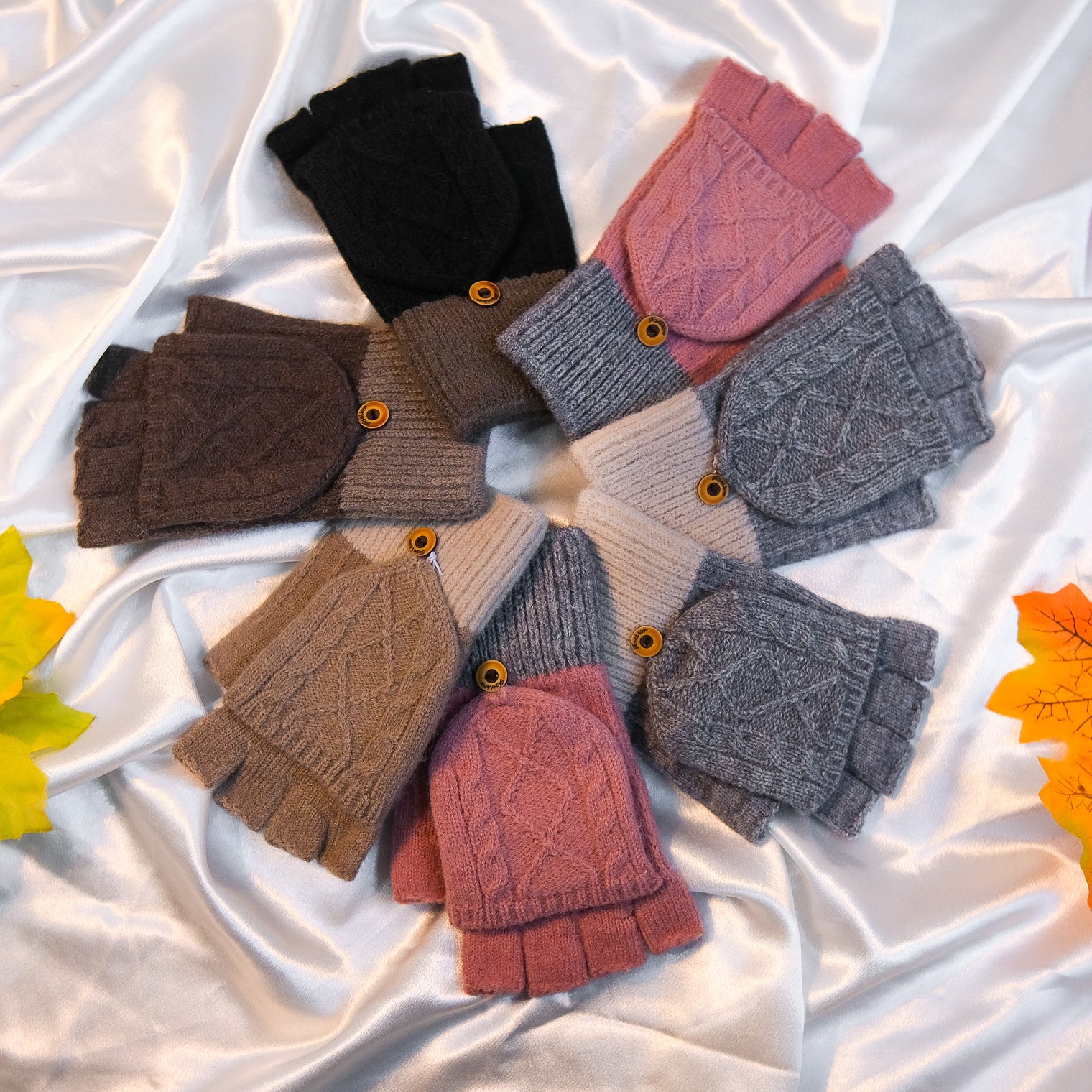 Warm Knitted Style Half Finger Convertible Gloves/Mitten