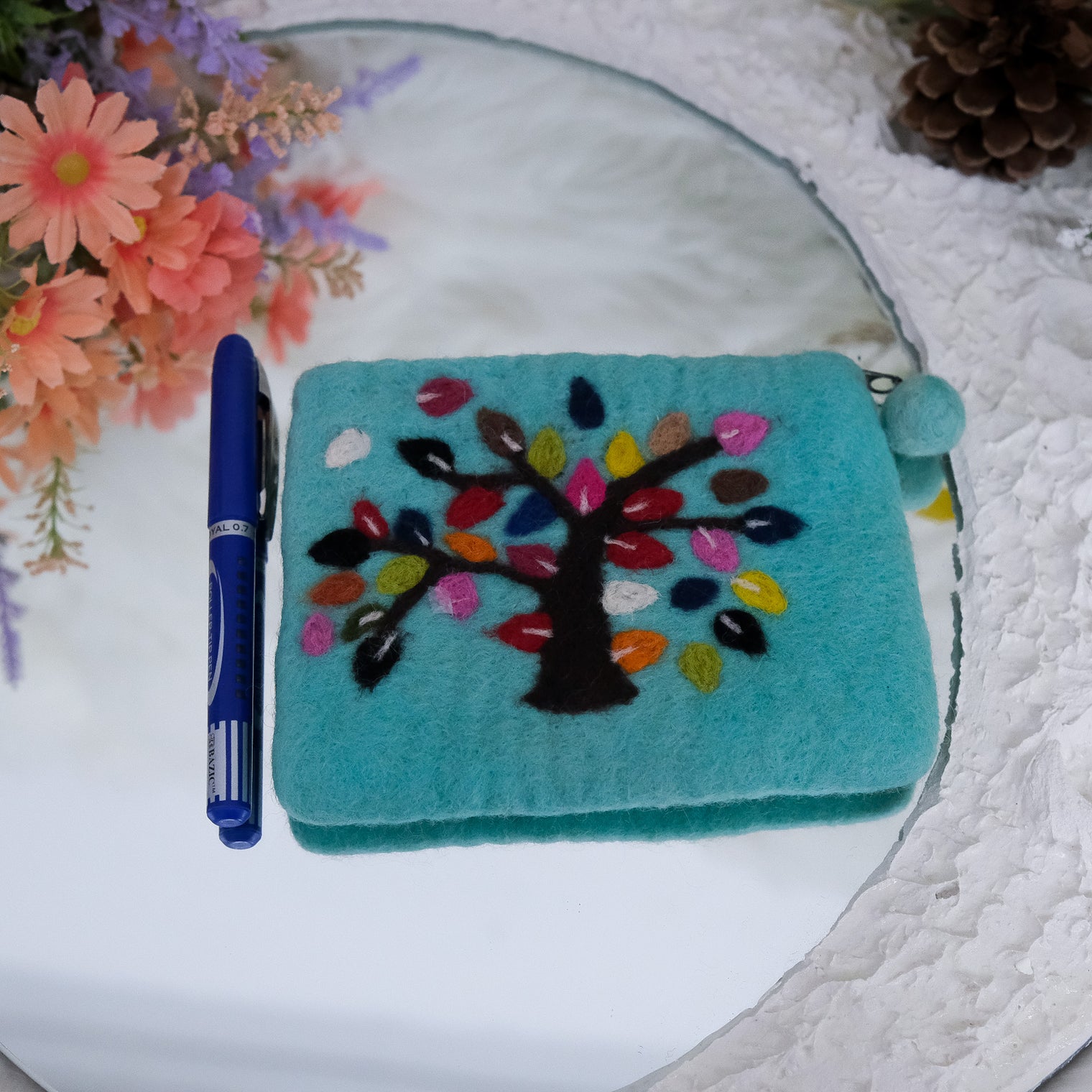 Handmade Tree Embroidered Felted Clutch