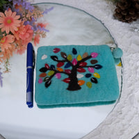Handmade Tree Embroidered Felted Clutch