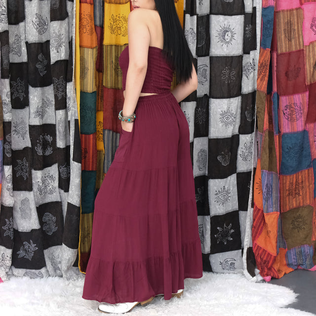 Boho Smocked Tube Top & Flowy Tiered Palazzo Pants Set