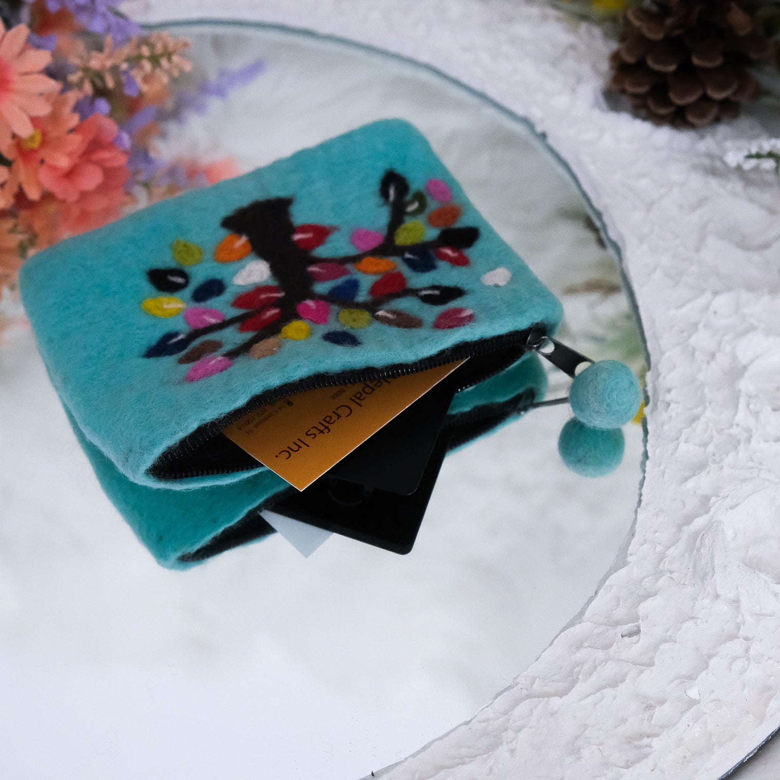 Handmade Tree Embroidered Felted Clutch