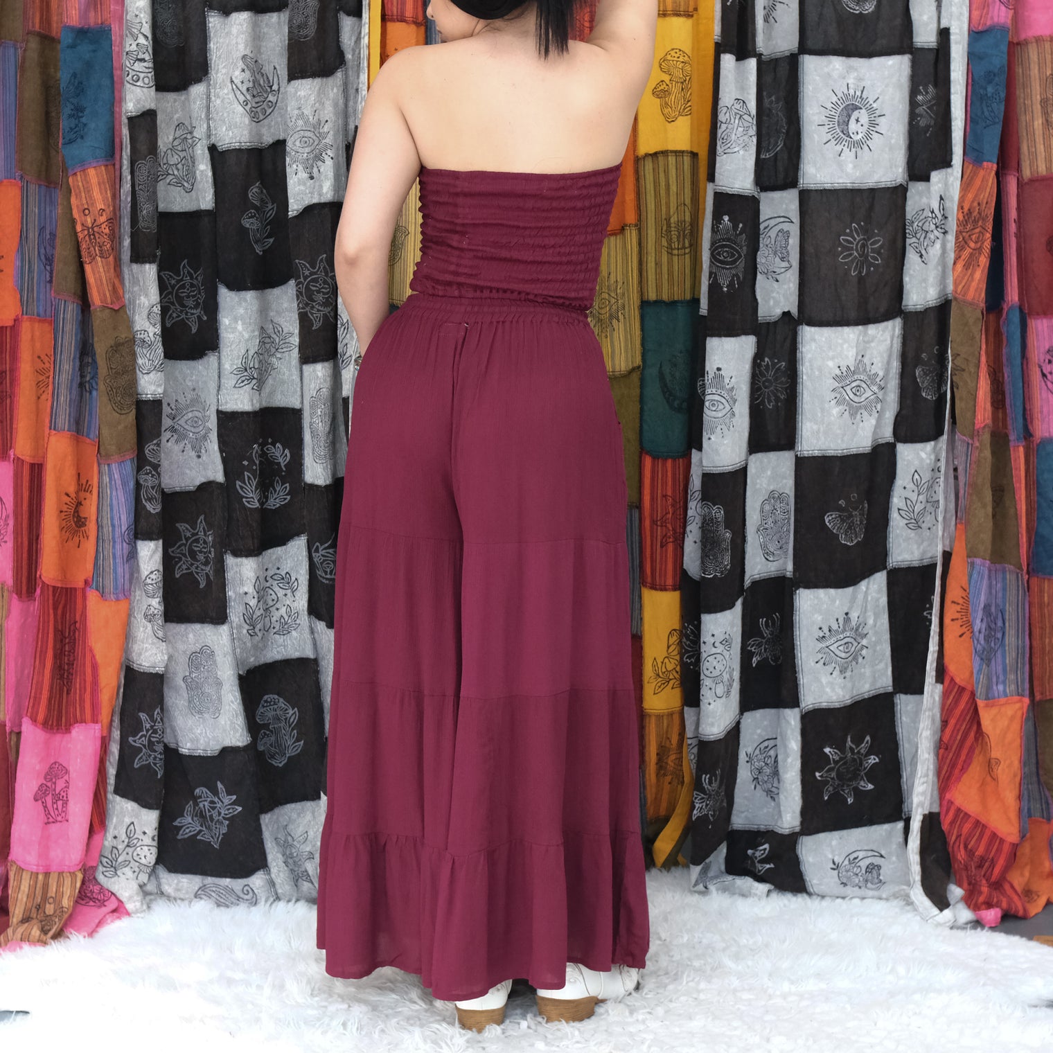 Boho Smocked Tube Top & Flowy Tiered Palazzo Pants Set