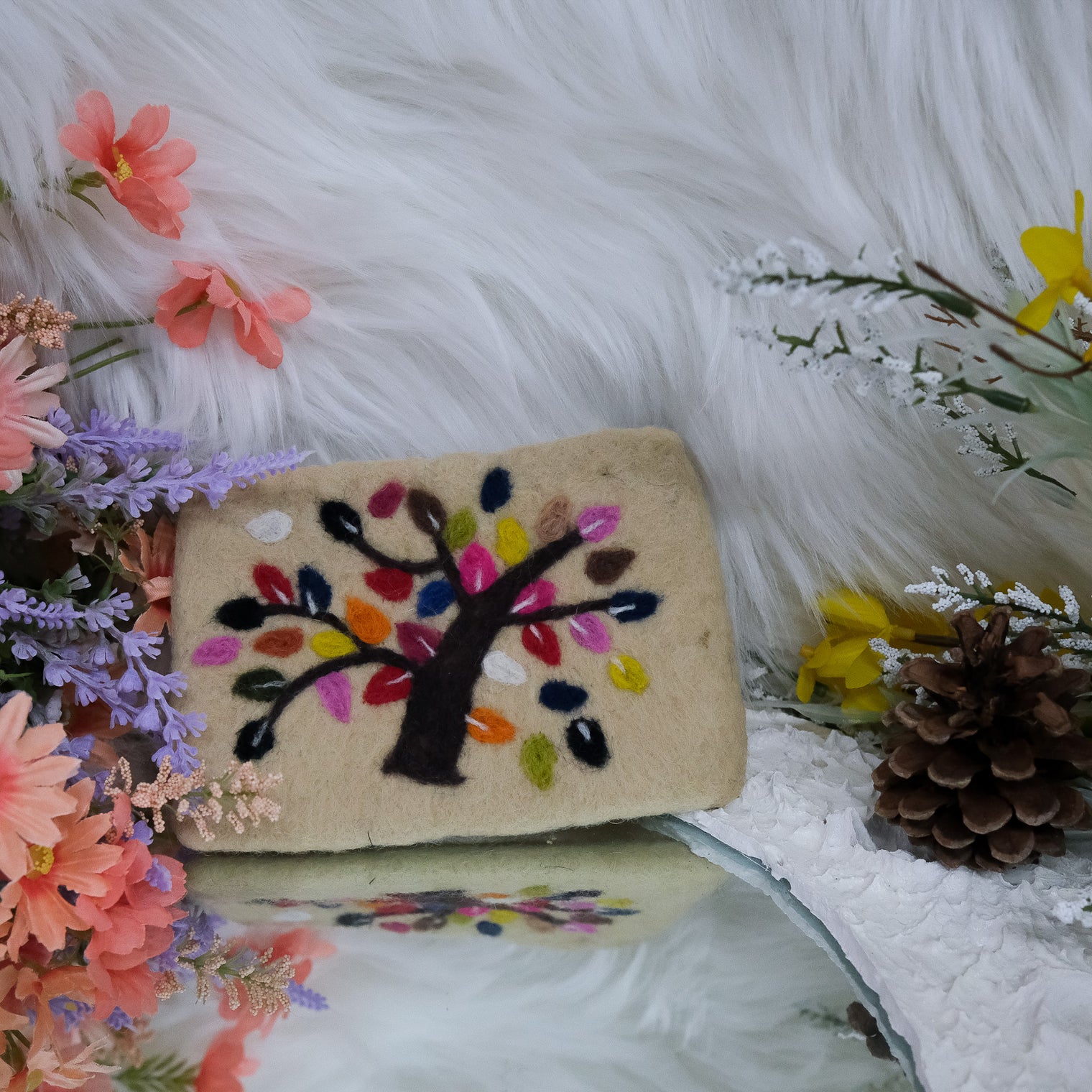 Handmade Tree Embroidered Felted Clutch