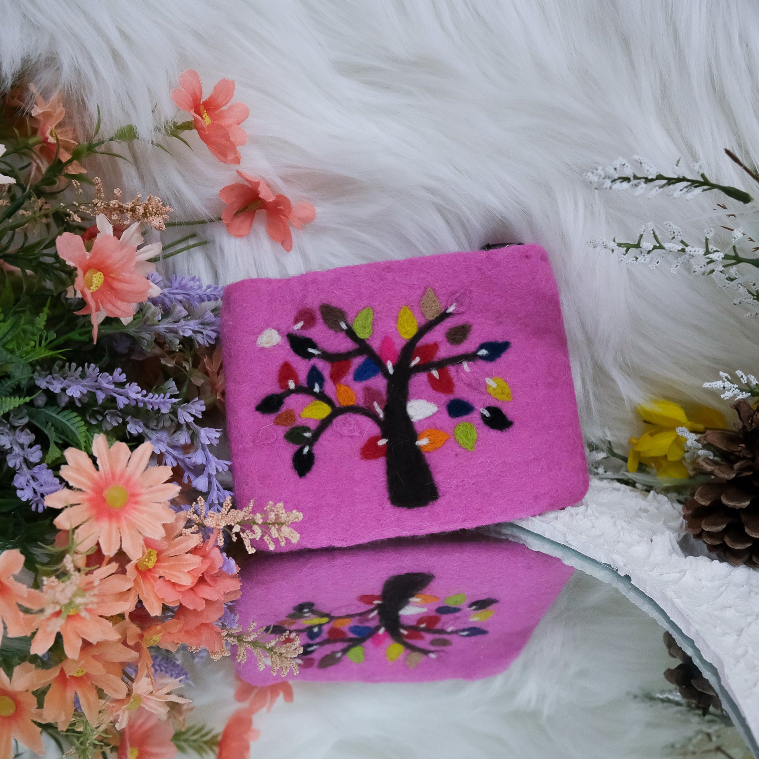 Handmade Tree Embroidered Felted Clutch