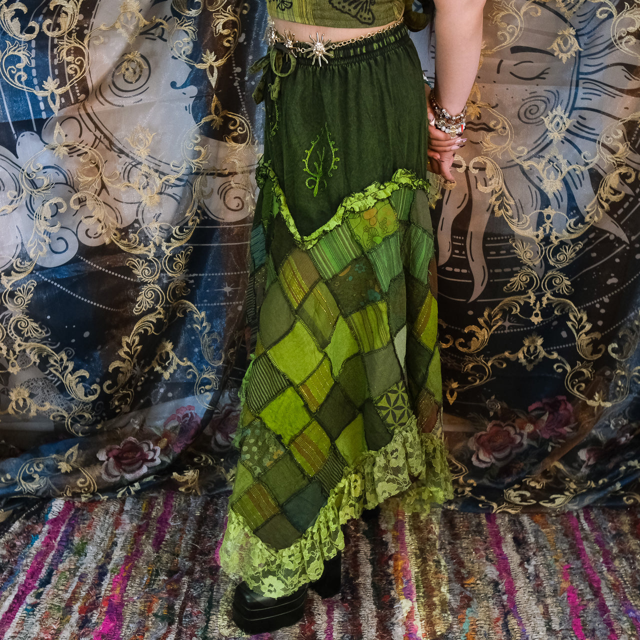 Patchwork Print Asymmetric Silk Skirt main image 1
