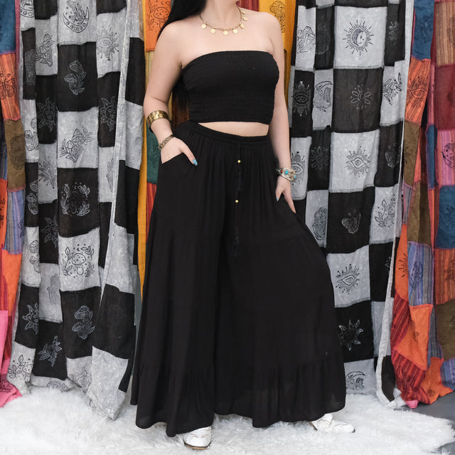 Boho Smocked Tube Top & Flowy Tiered Palazzo Pants Set