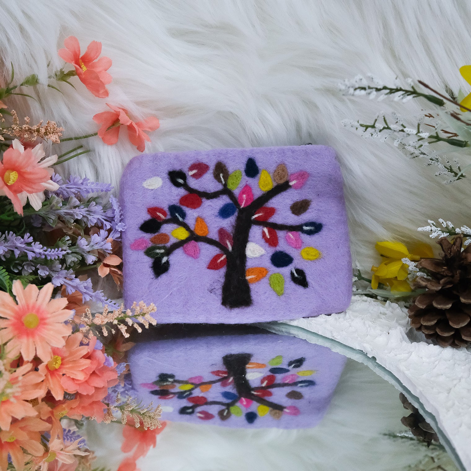 Handmade Tree Embroidered Felted Clutch